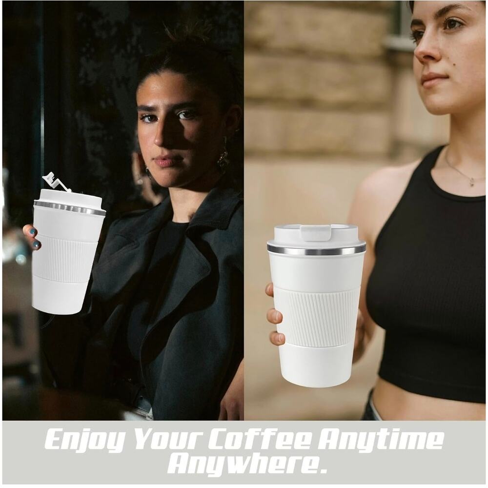Stainless Steel Travel Coffee Mug W/ Lid White Hot & Cold Insulated Tumbler 12OZ - Picture 6 of 8